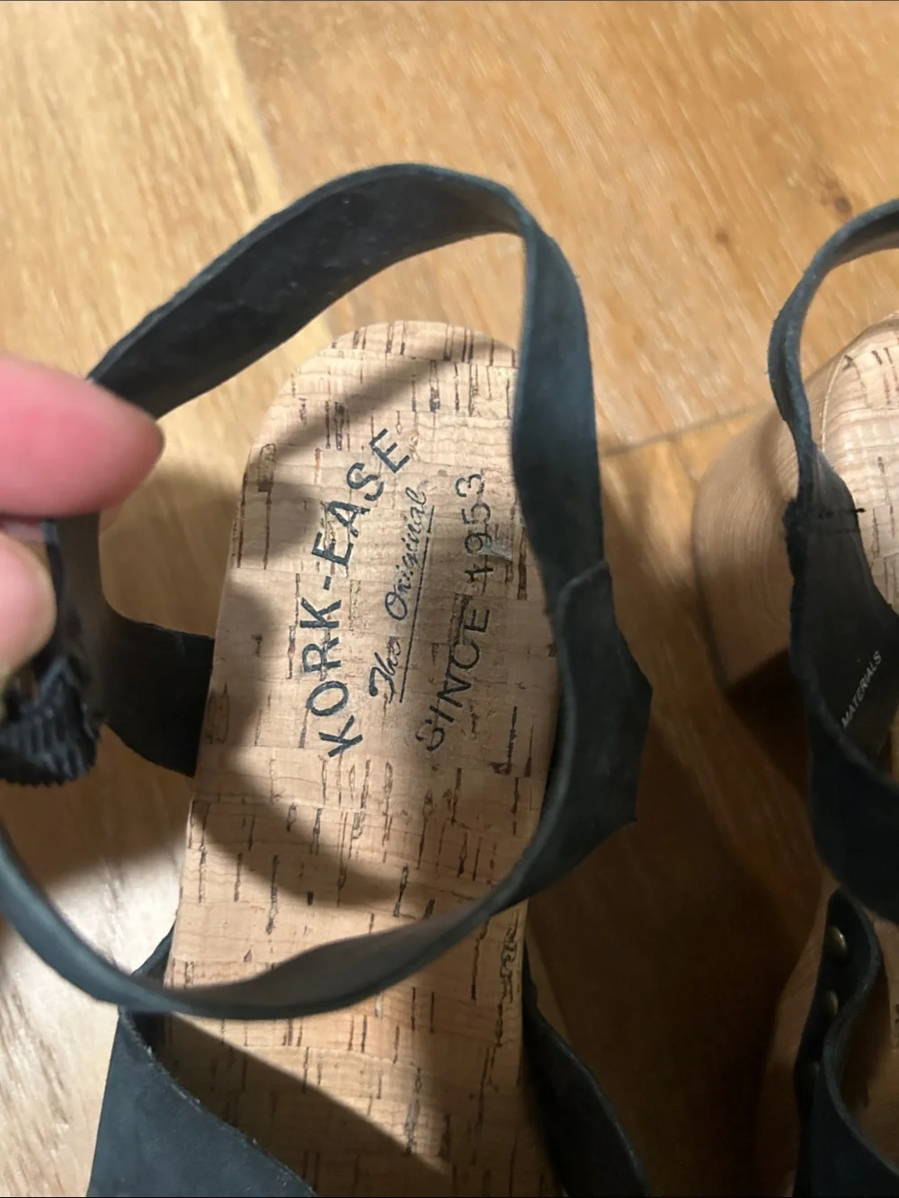 Kork-Ease Black Leather Cork-Strap Woven Sandals